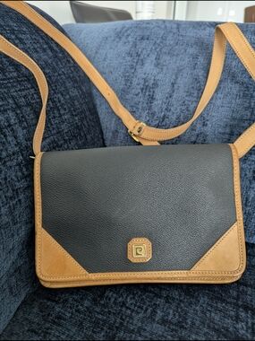 Pierre Cardin Black and Tan Leather Crossbody Shoulder Bag